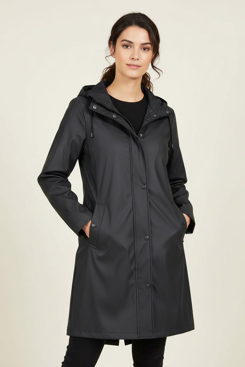 Trenchcoat met capuchon en halflange pasvorm