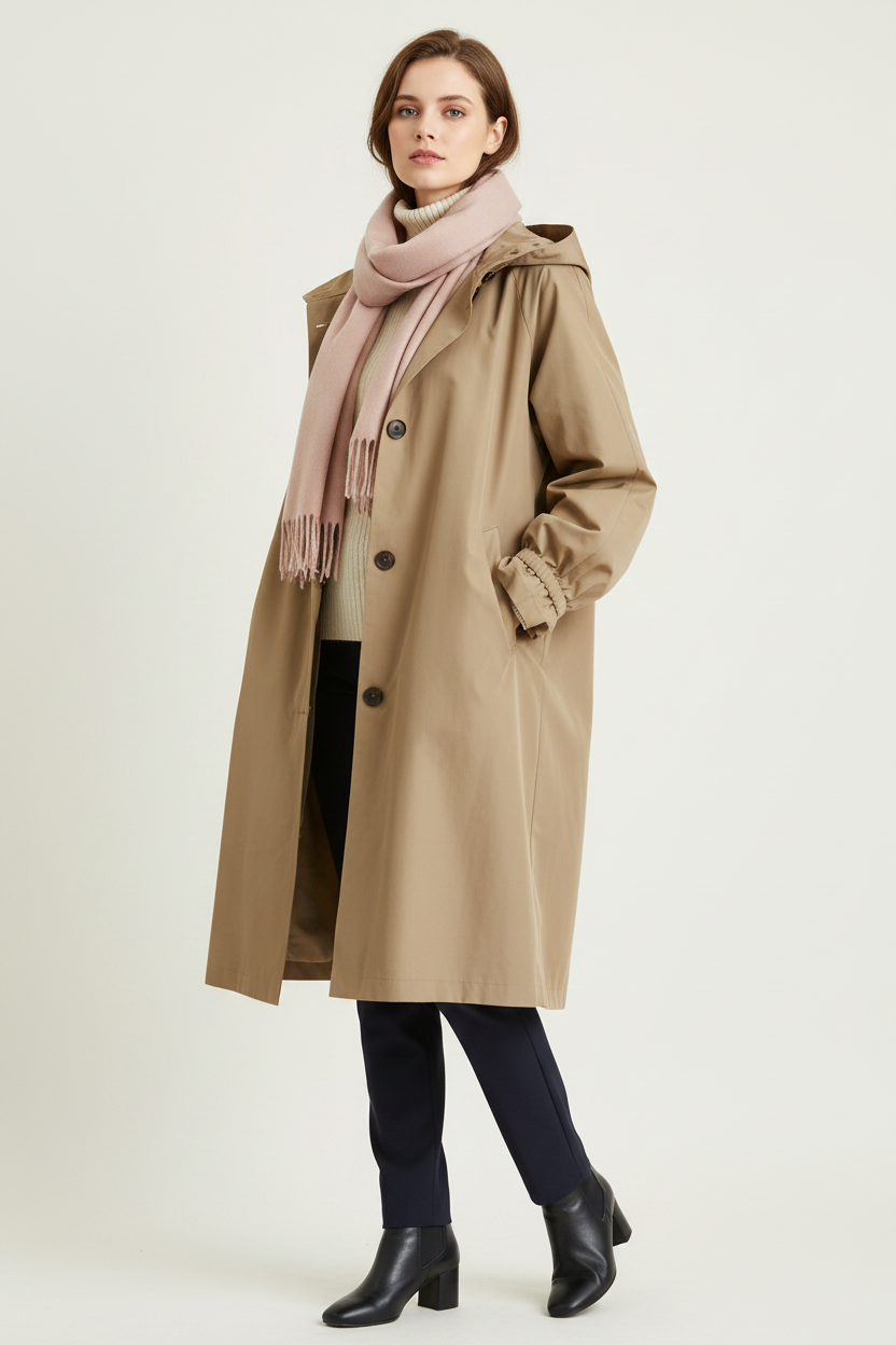 Ruime, knielange trenchcoat met knoopsluiting