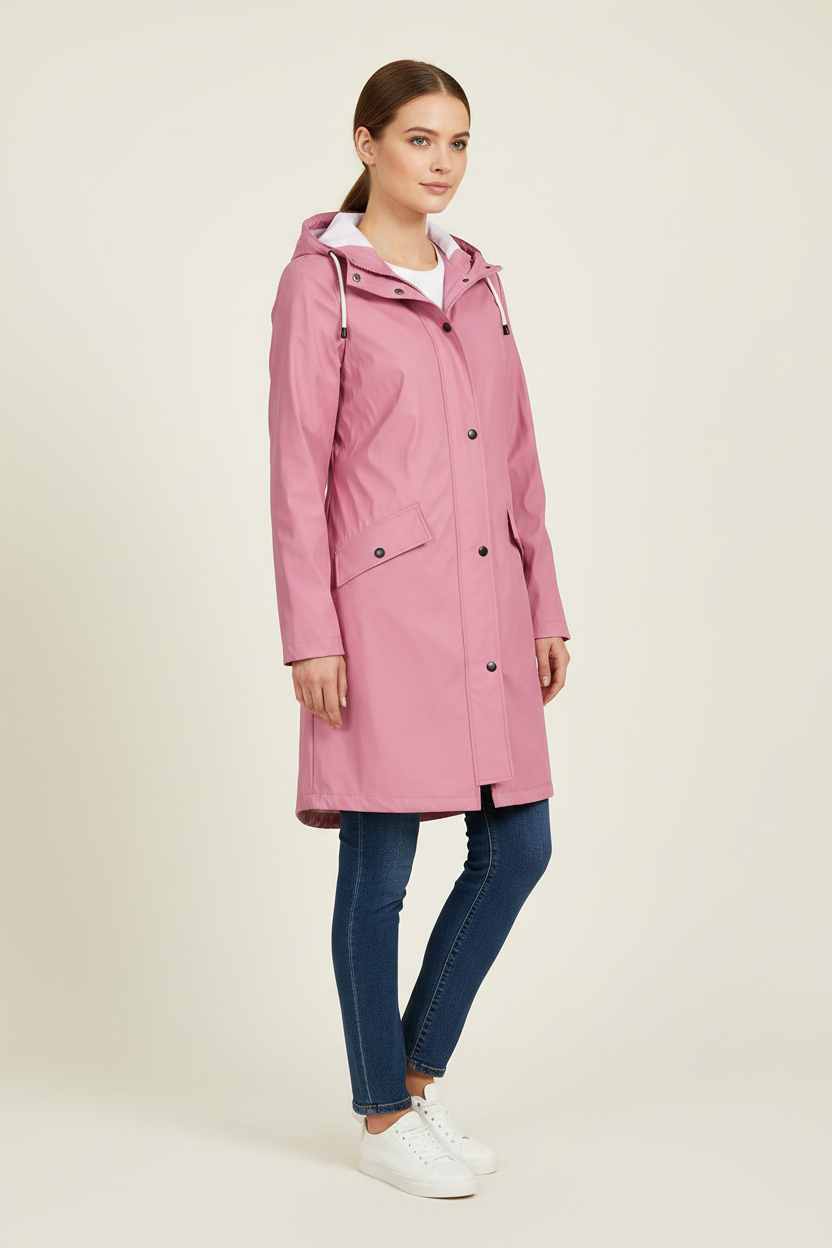 Trenchcoat met capuchon en halflange pasvorm