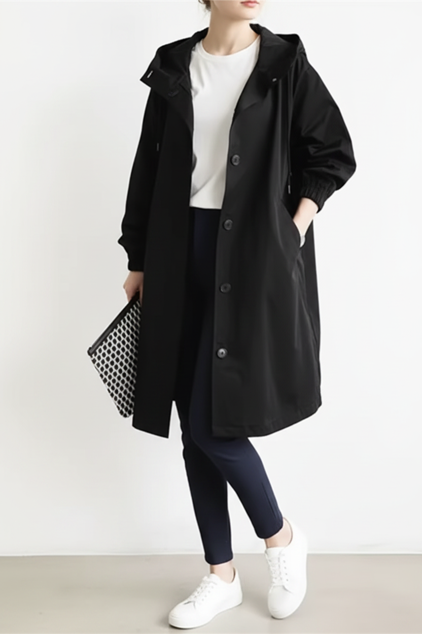 Ruime, knielange trenchcoat met knoopsluiting