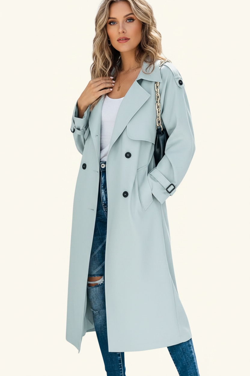 Tijdloze, knielange trenchcoat met reverskraag