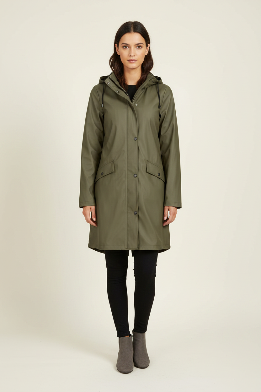 Trenchcoat met capuchon en halflange pasvorm