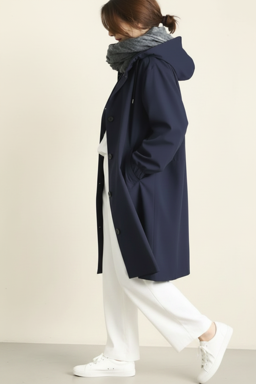Ruime, knielange trenchcoat met knoopsluiting