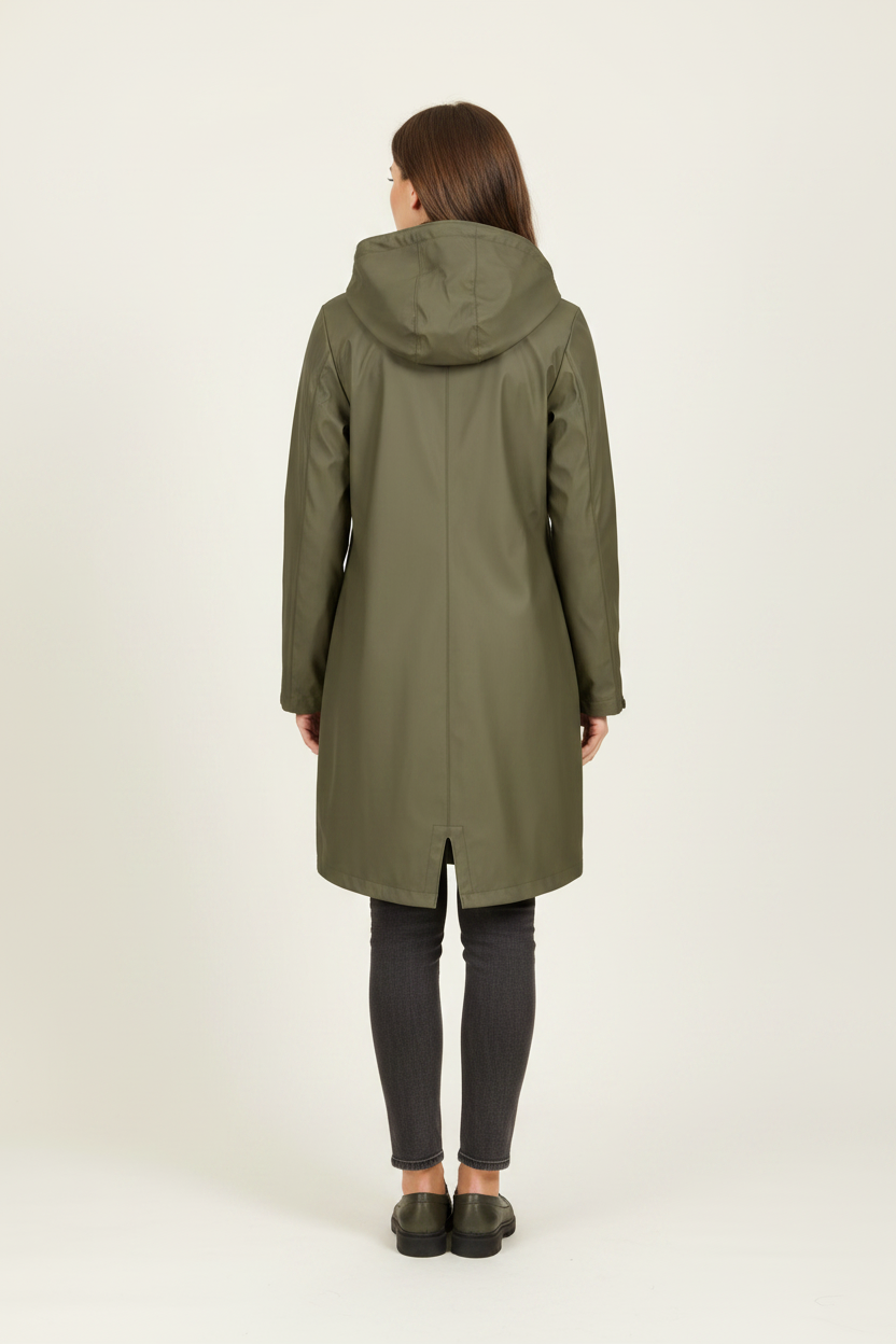Trenchcoat met capuchon en halflange pasvorm