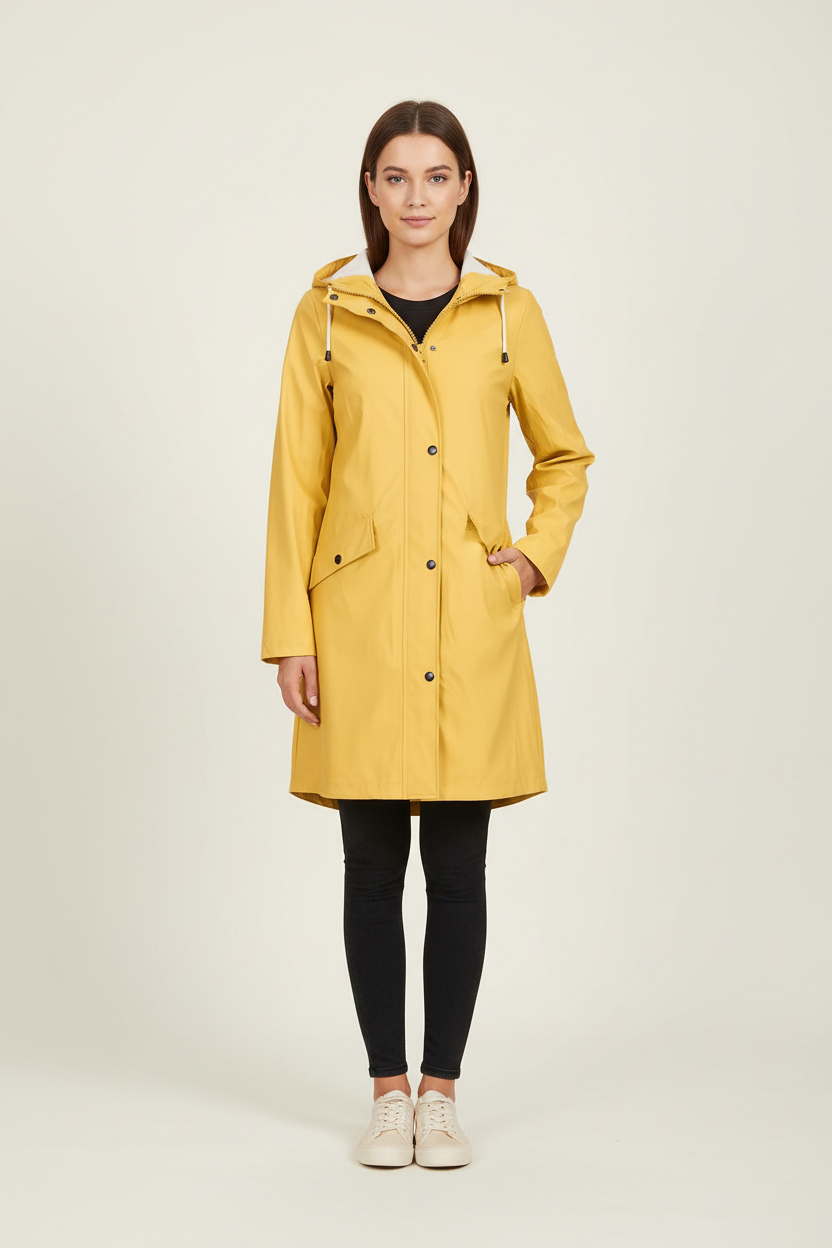 Trenchcoat met capuchon en halflange pasvorm