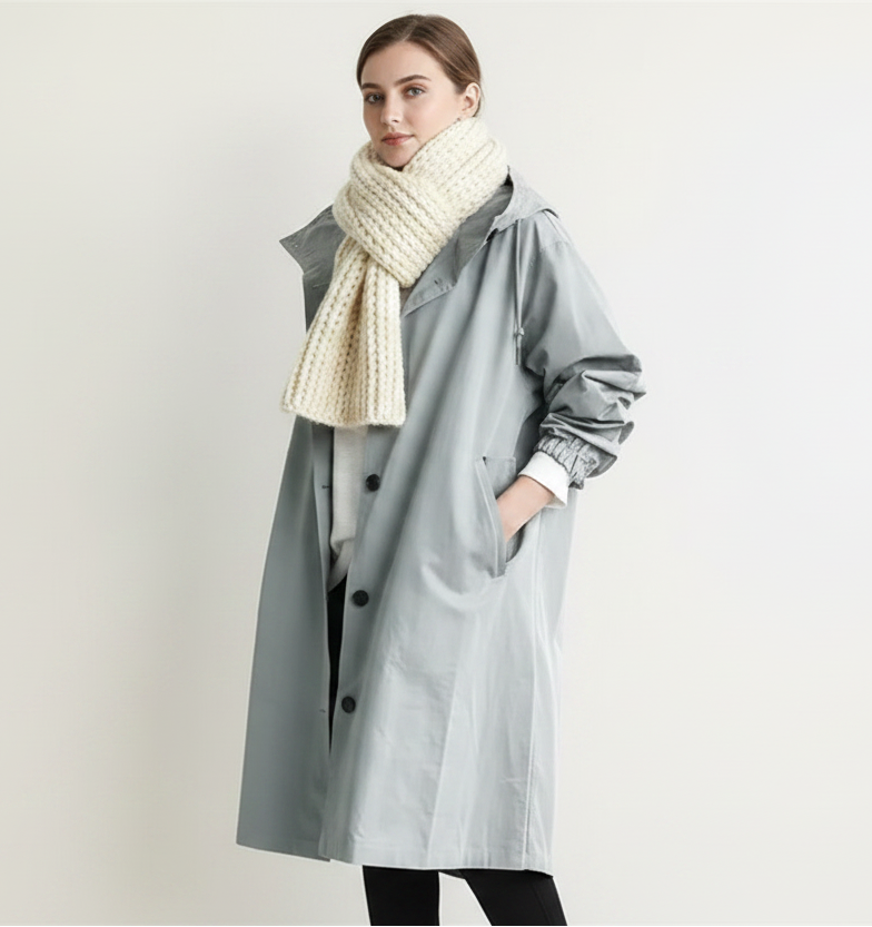 Ruime, knielange trenchcoat met knoopsluiting