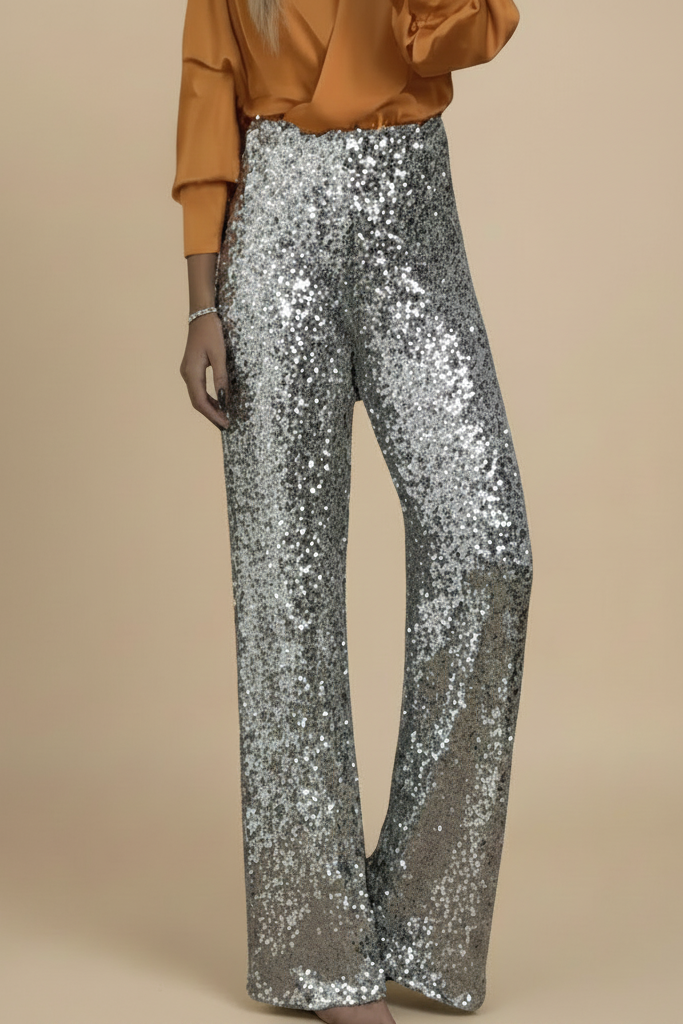 Creatieve broek met hoge taille en glinsterende pailletten
