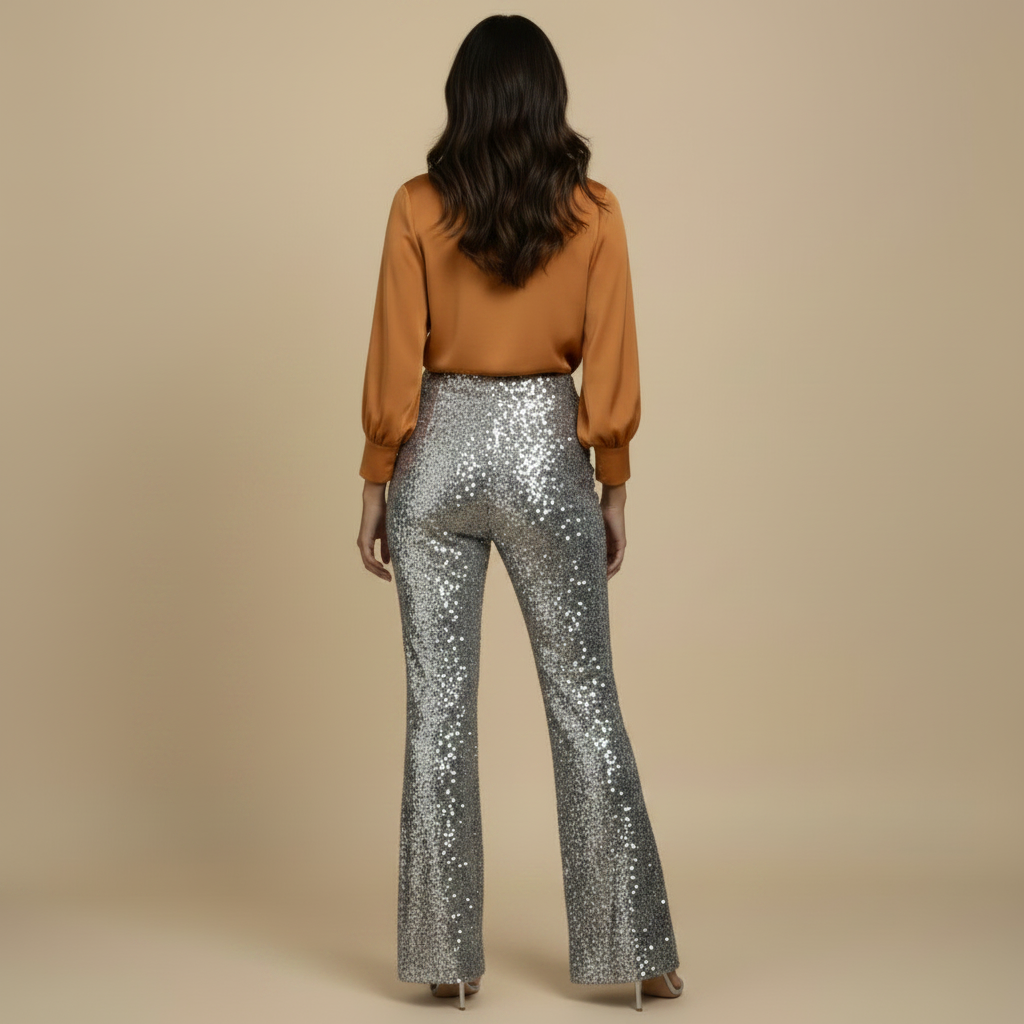 Creatieve broek met hoge taille en glinsterende pailletten