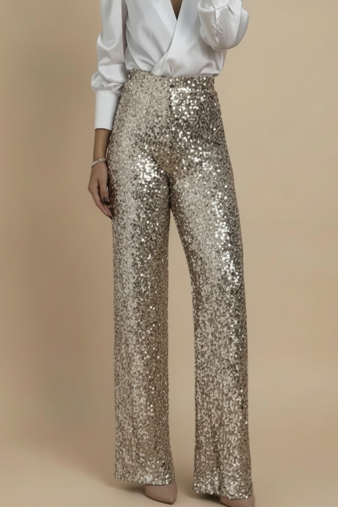Creatieve broek met hoge taille en glinsterende pailletten