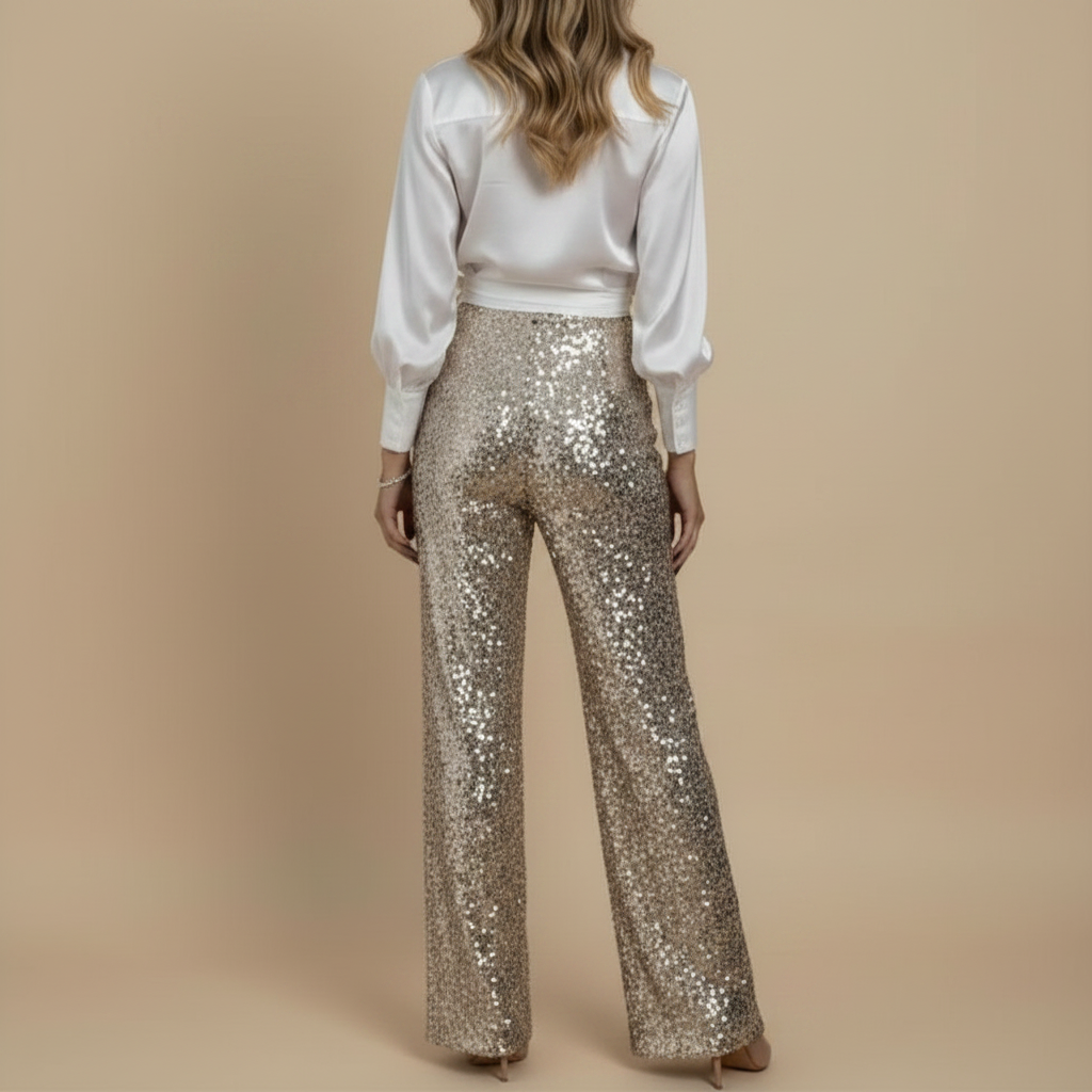 Creatieve broek met hoge taille en glinsterende pailletten
