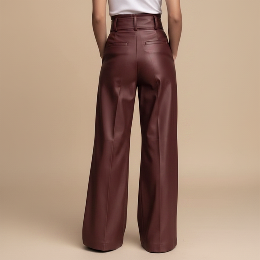 Opvallende broek met wijde pijpen en creatieve gespen