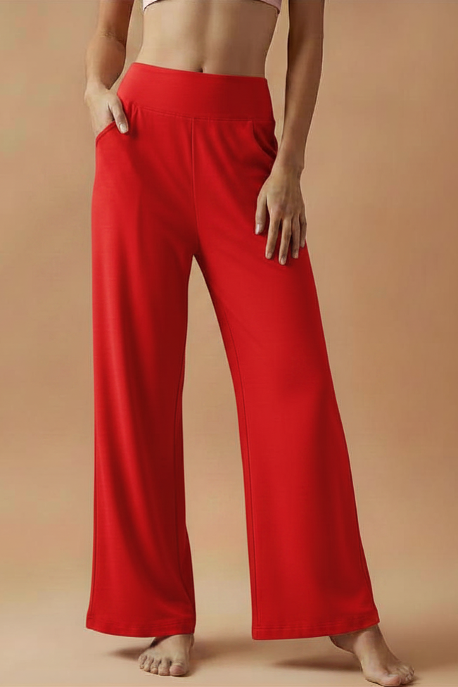 Comfortabele broek met hoge taille en wijde pijpen