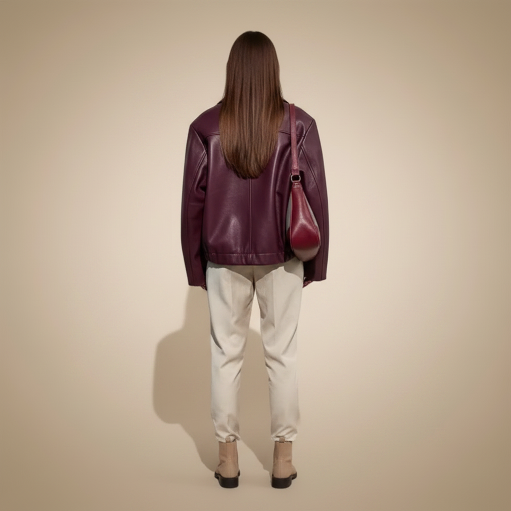 Oversized leren jas met opvallende kraag