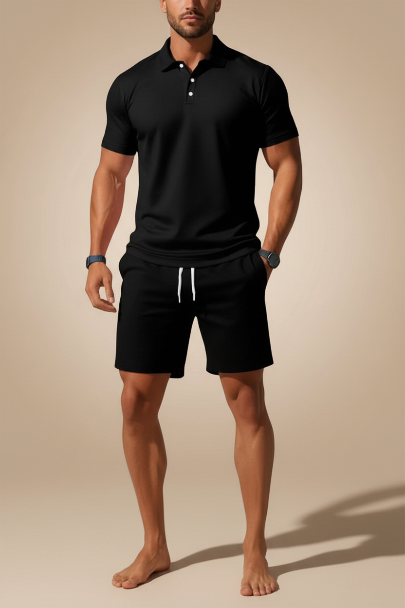 Moderne set bestaande uit een poloshirt en een korte broek