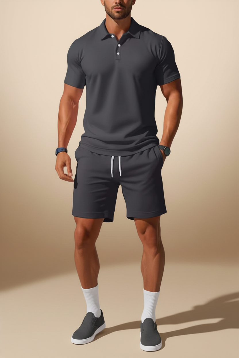 Moderne set bestaande uit een poloshirt en een korte broek