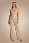 Mouwloze jumpsuit met kelkkraag en wijde pijpen