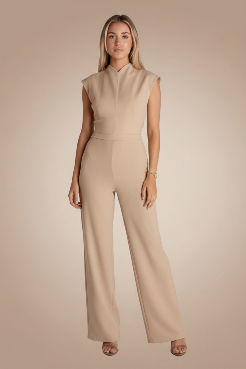 Mouwloze jumpsuit met kelkkraag en wijde pijpen