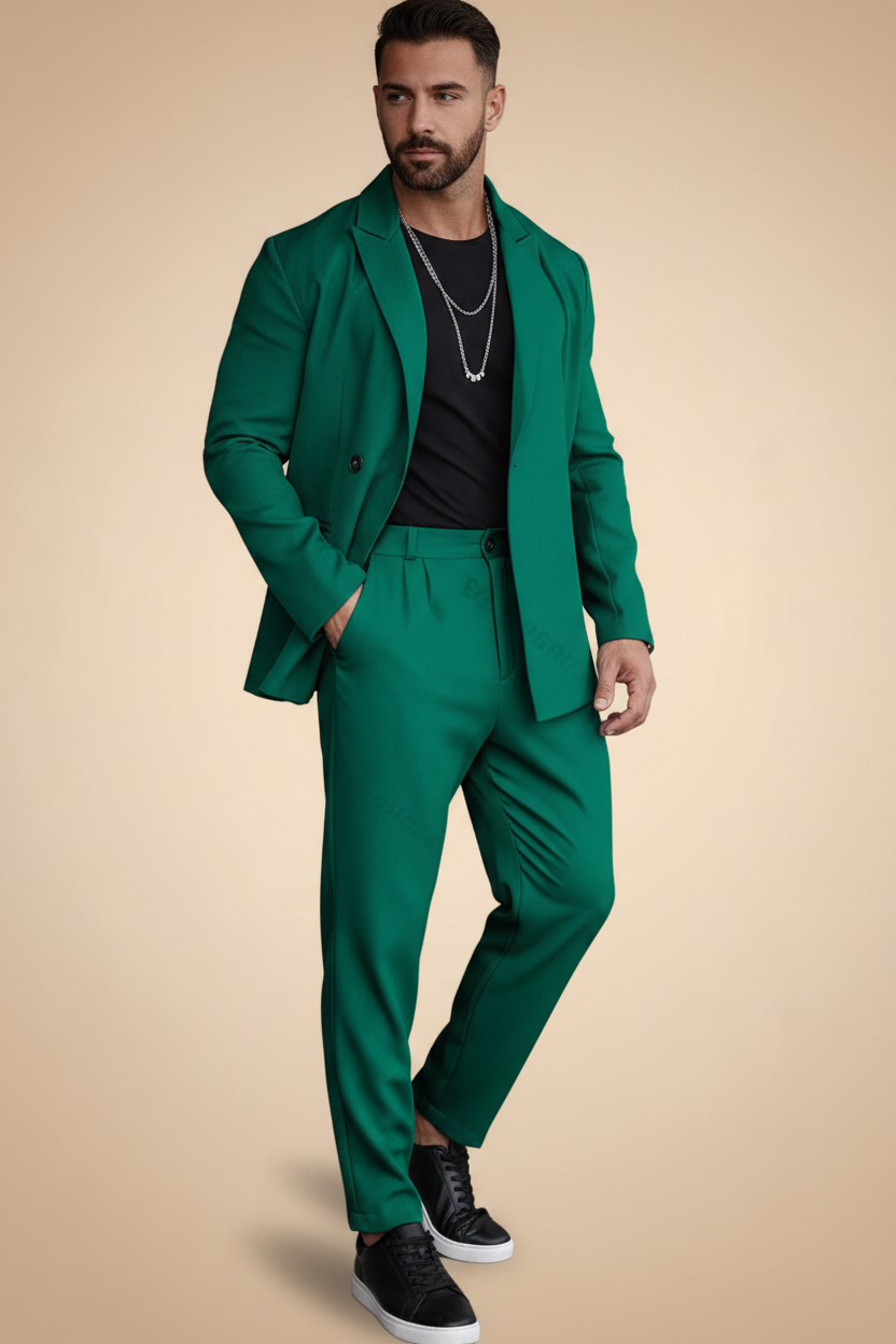 Stijlvol pak, bestaande uit een colbert en een pantalon