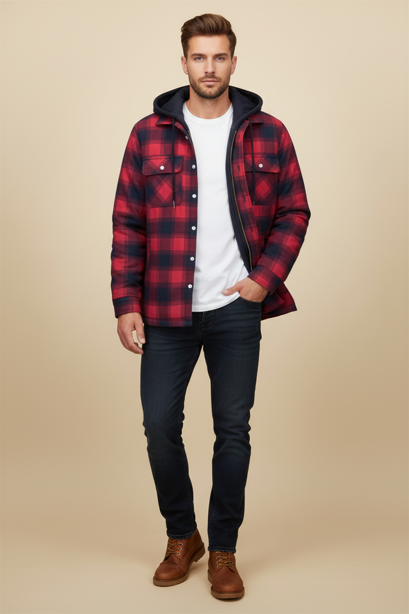 Jas met capuchon in houthakkersstijl