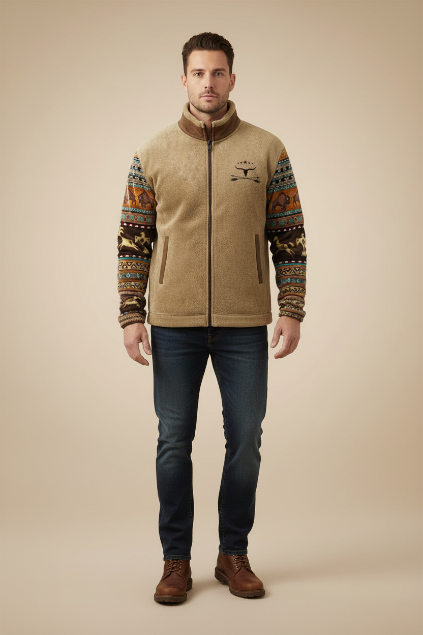 Jas met warm fleece en creatieve etnische patronen