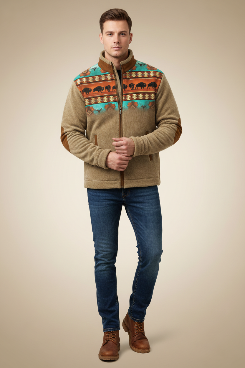 Jas met warm fleece en creatieve etnische patronen