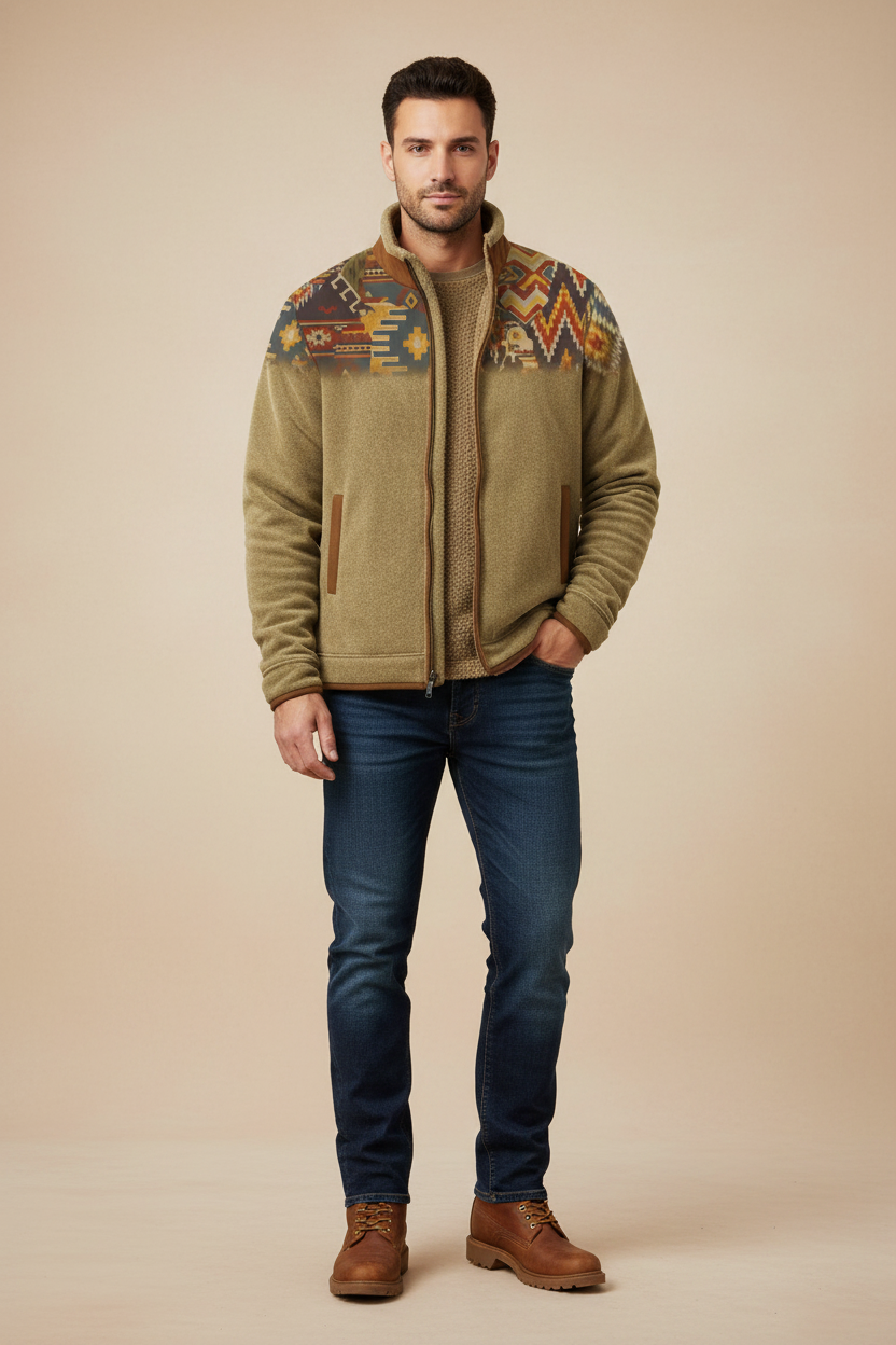 Jas met warm fleece en creatieve etnische patronen