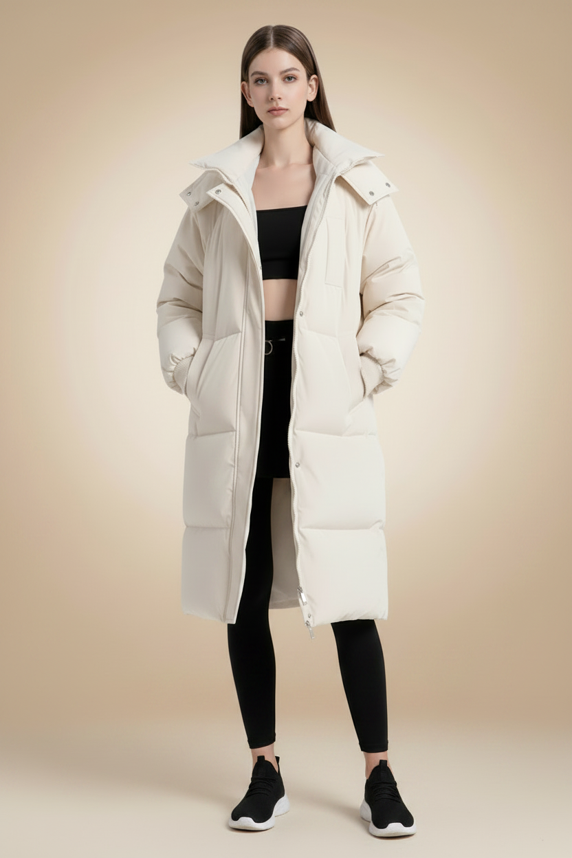 kniehoge parka met stijlvolle borstzak en capuchon