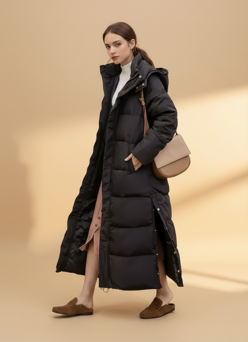 Warme, lange parka met capuchon