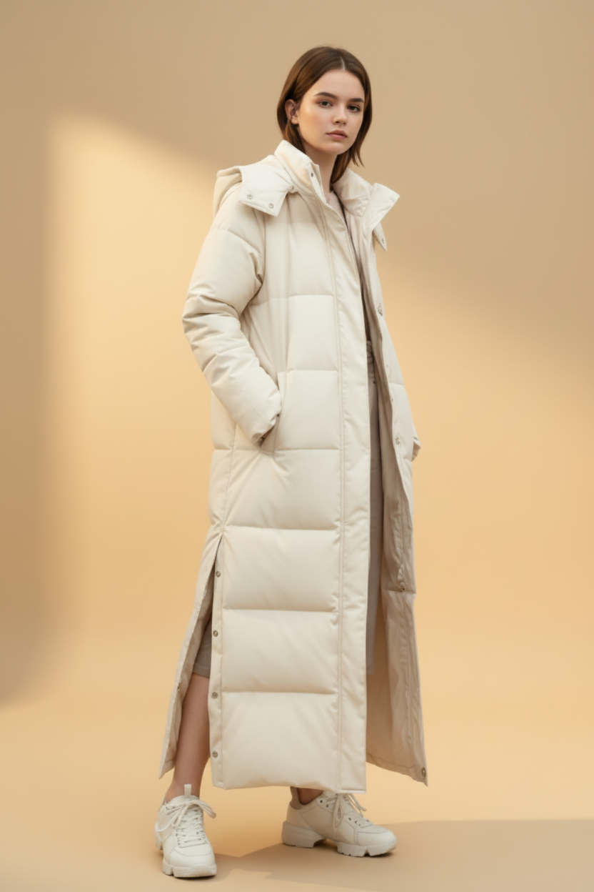 Warme, lange parka met capuchon