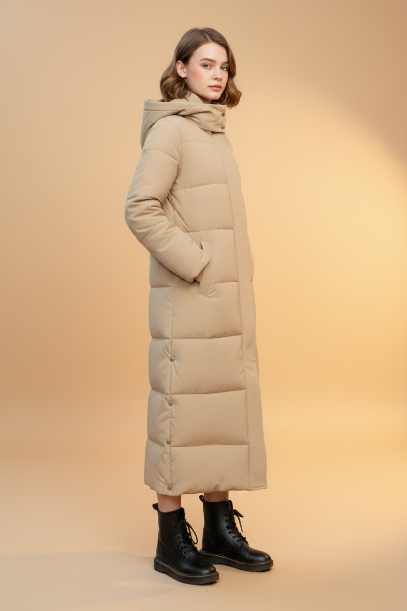 Warme, lange parka met capuchon