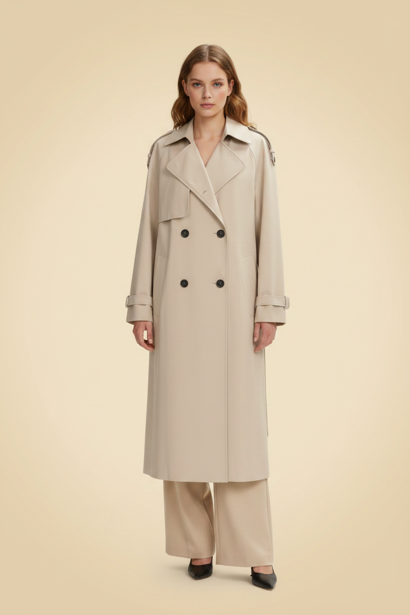 Tijdloze, knielange trenchcoat met reverskraag