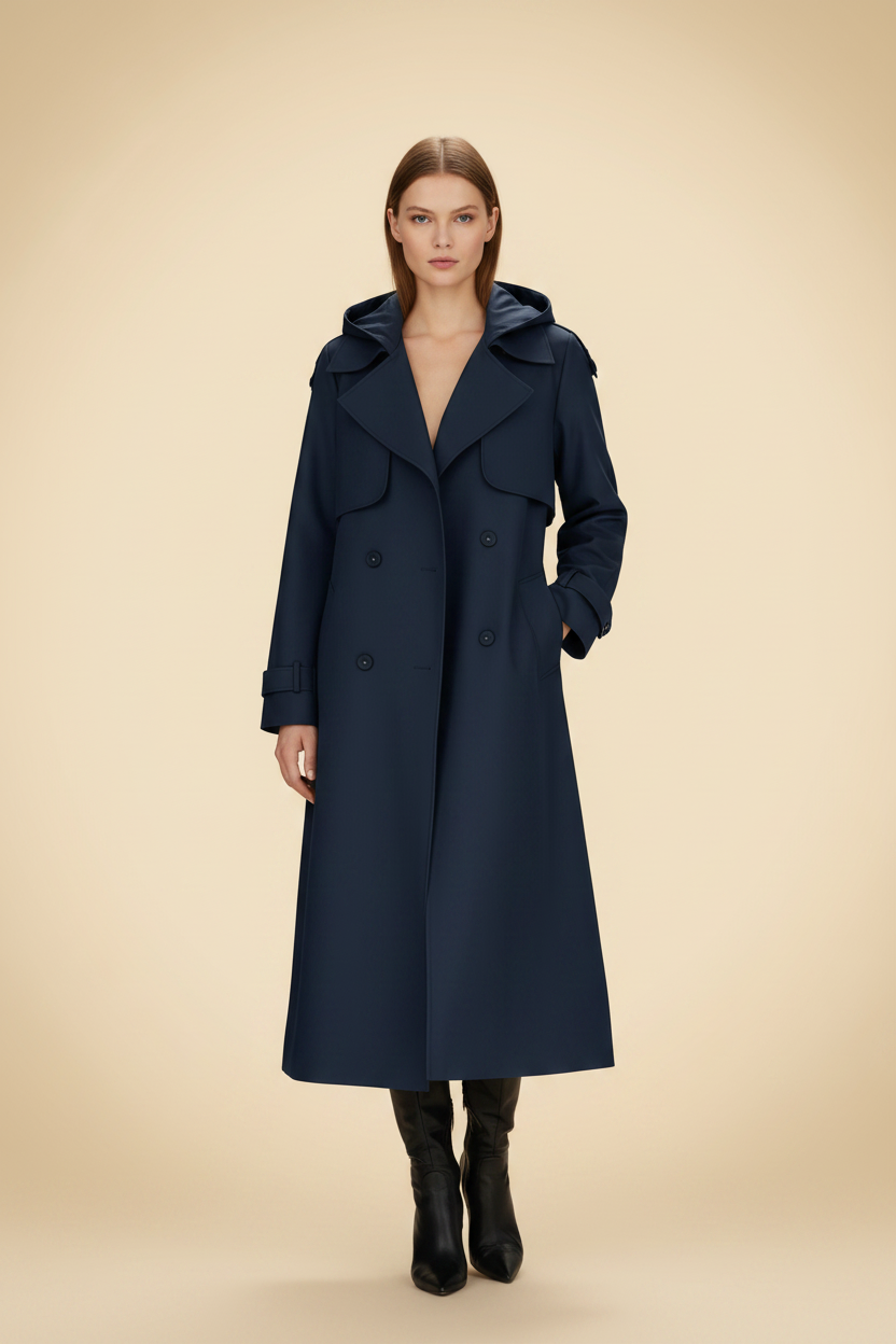 Tijdloze, knielange trenchcoat met reverskraag