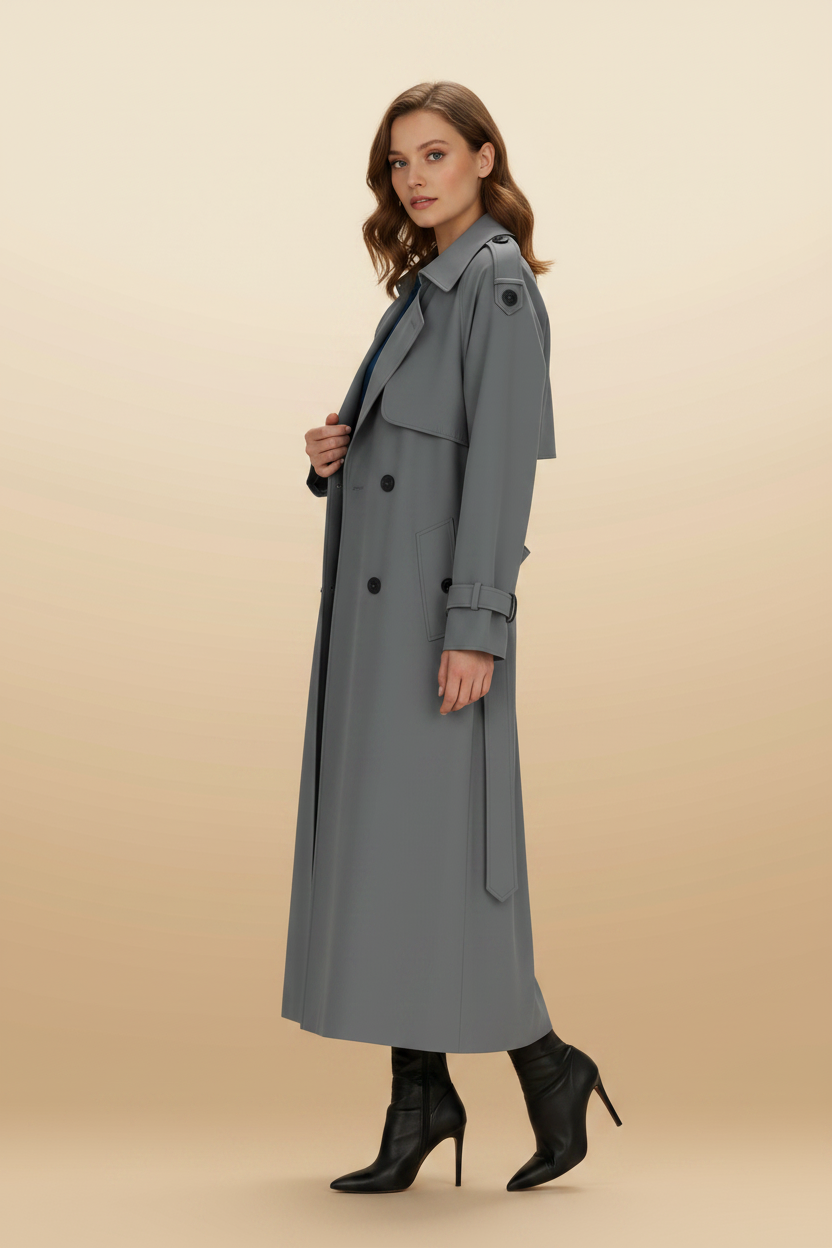 Tijdloze, knielange trenchcoat met reverskraag