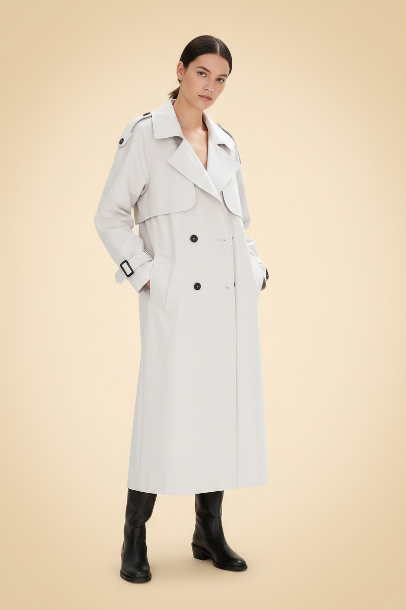 Tijdloze, knielange trenchcoat met reverskraag