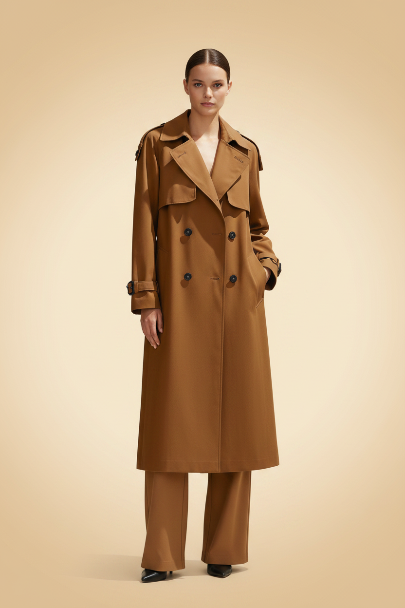 Tijdloze, knielange trenchcoat met reverskraag