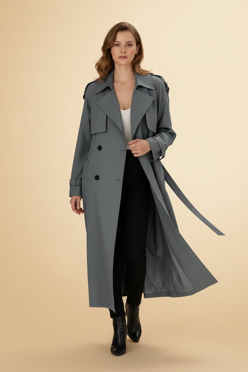 Tijdloze, knielange trenchcoat met reverskraag