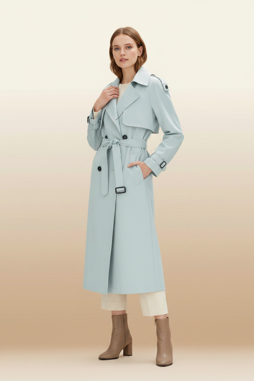Tijdloze, knielange trenchcoat met reverskraag