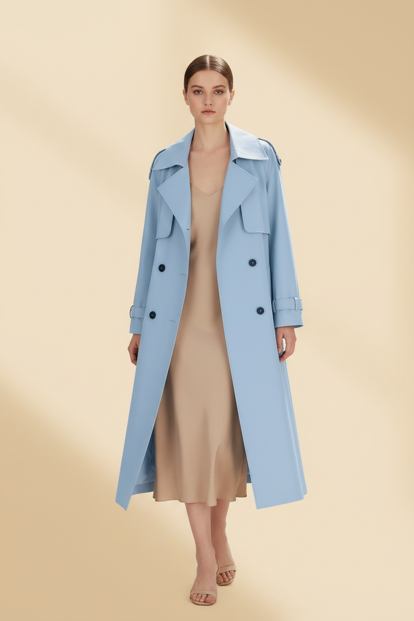 Tijdloze, knielange trenchcoat met reverskraag