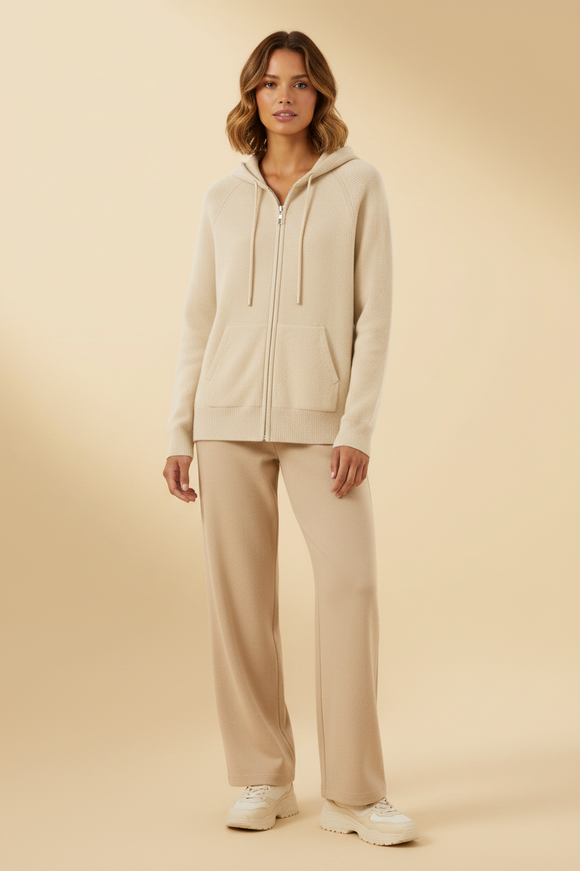 Hoodie met fijne verticale breipatronen