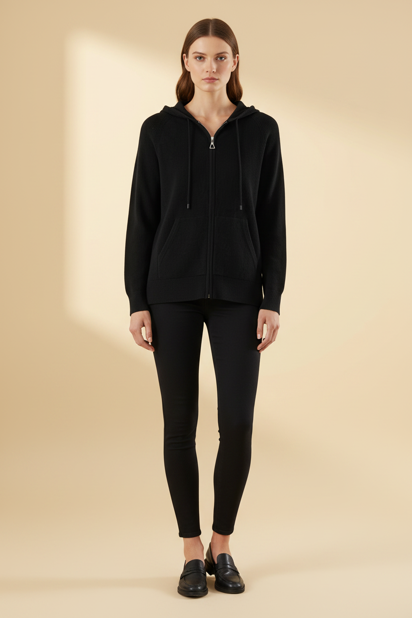 Hoodie met fijne verticale breipatronen