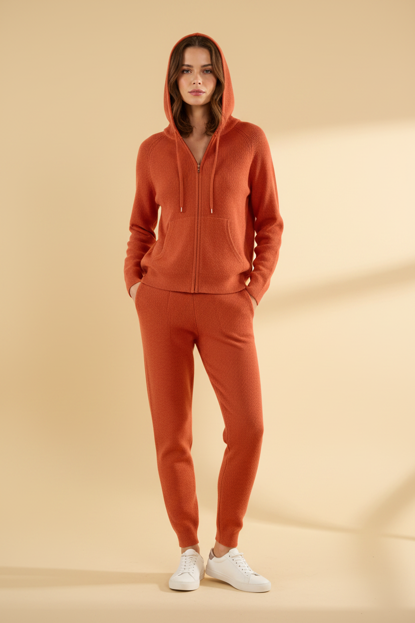 Hoodie met fijne verticale breipatronen