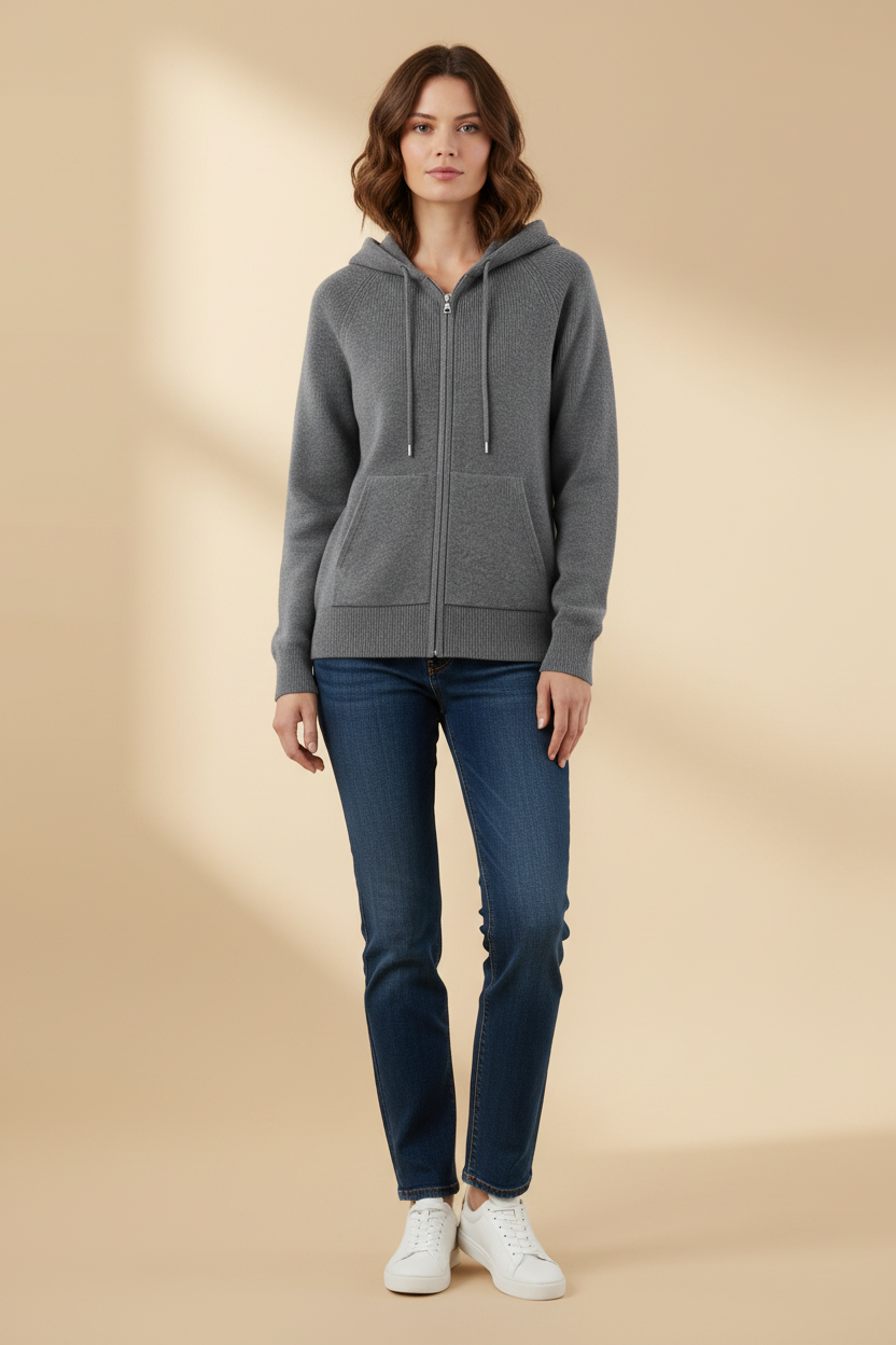 Hoodie met fijne verticale breipatronen