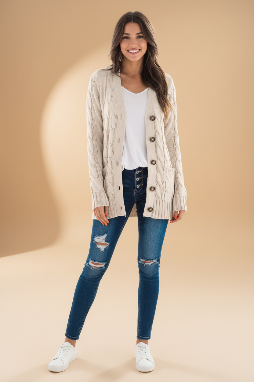 Lang vest met V-hals