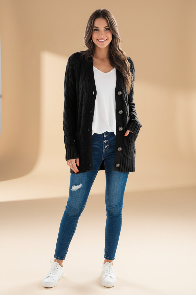 Lang vest met V-hals