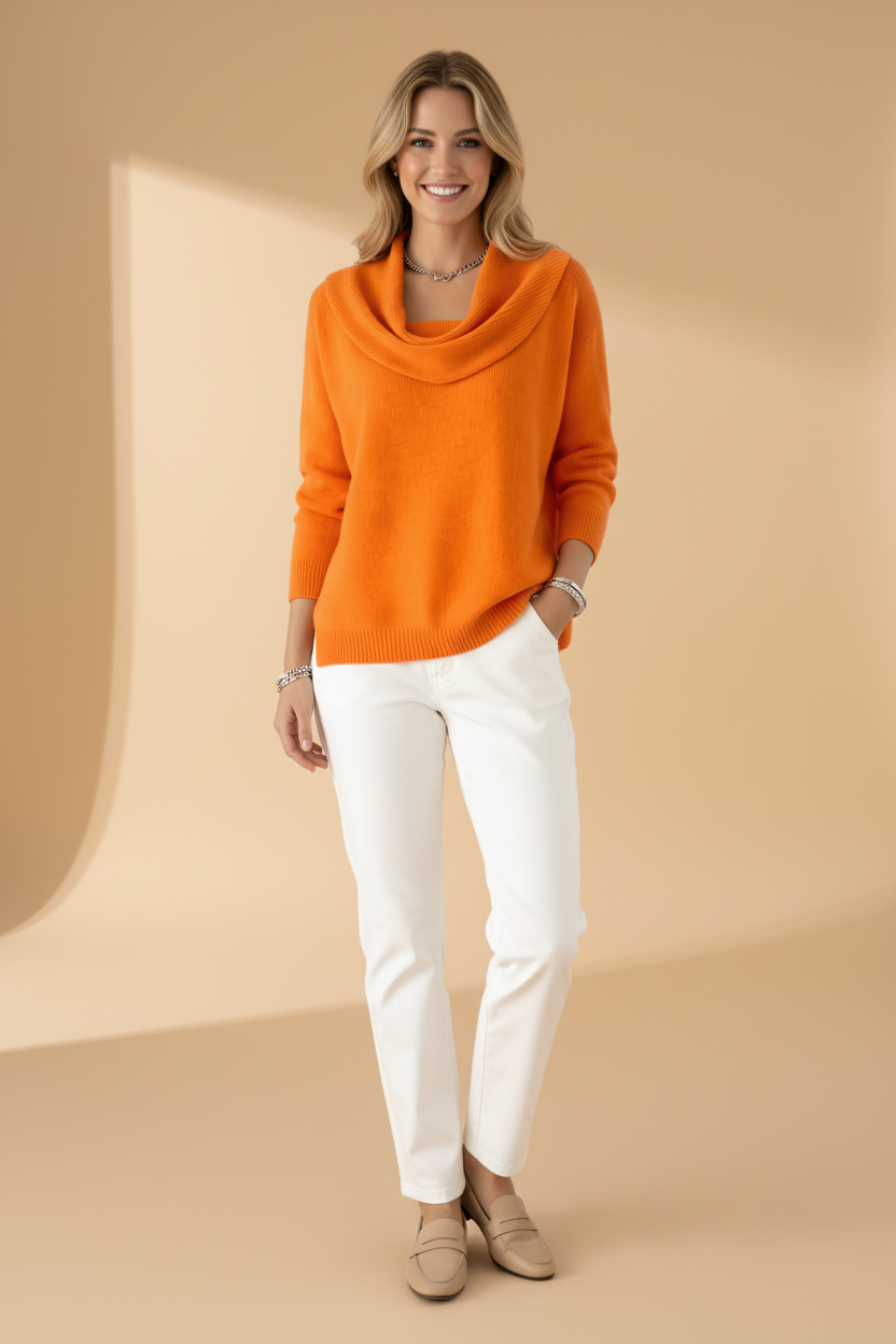 Moderne, effen trui met watervalkraag