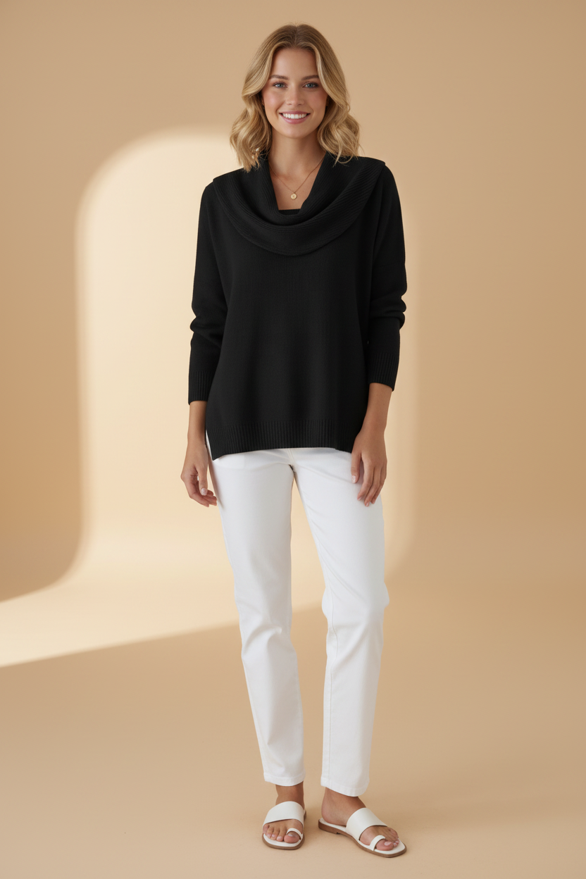 Moderne, effen trui met watervalkraag