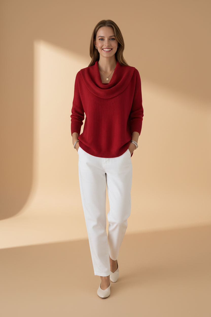 Moderne, effen trui met watervalkraag