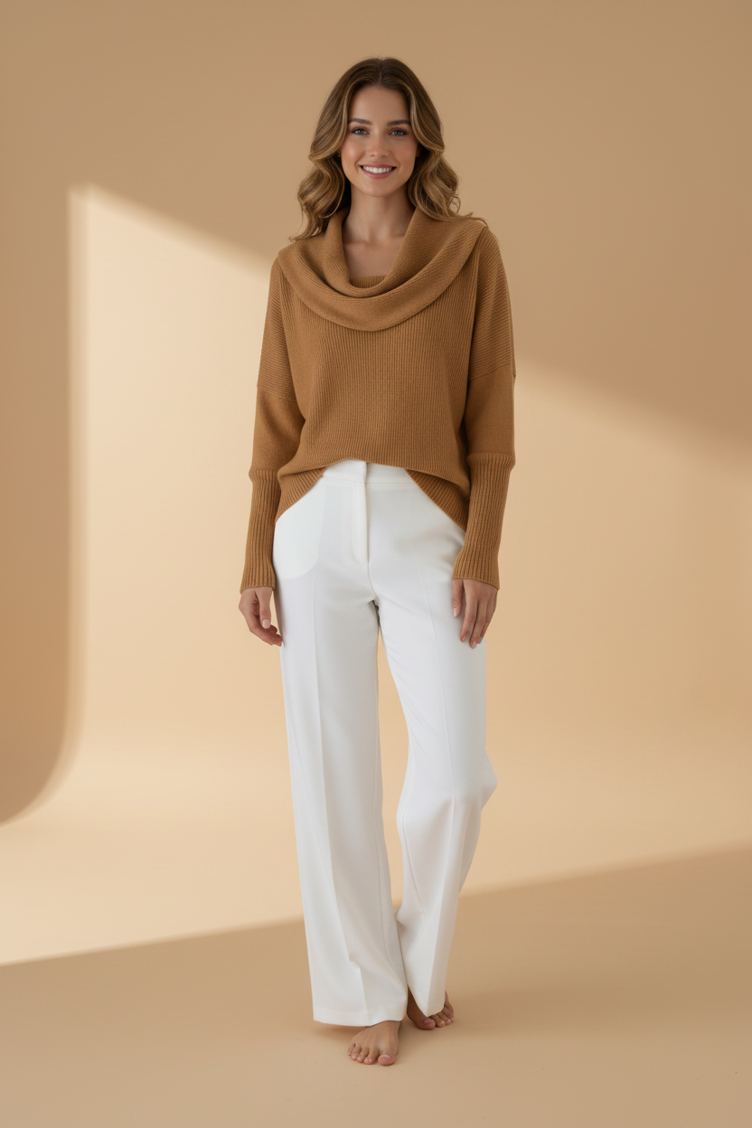 Moderne, effen trui met watervalkraag