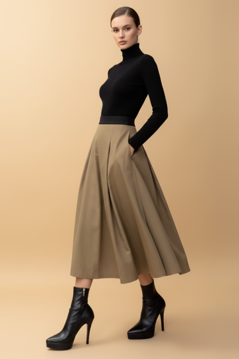 Effen midi-rok met hoge taille voor dagelijks gebruik