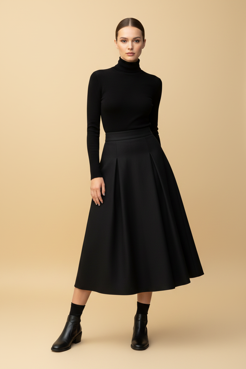 Effen midi-rok met hoge taille voor dagelijks gebruik
